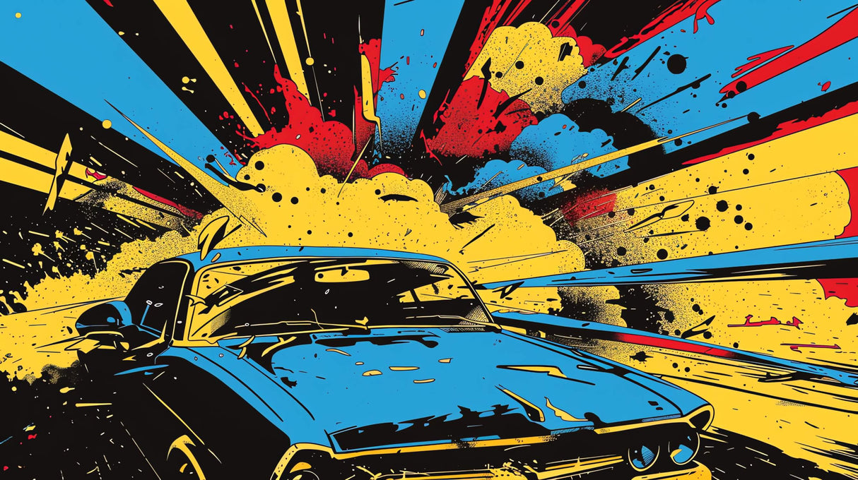 Street Art Mural Wallpaper | Dynamic Car Graffiti Explosion