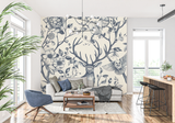 Forest Animals Mural Wallpaper | Deer and Floral Navy Pattern