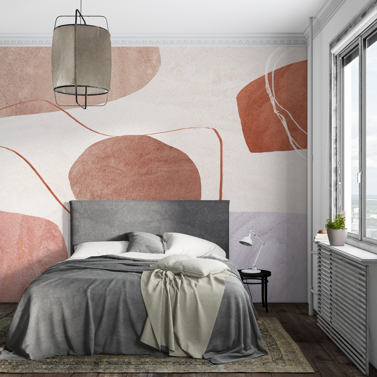 Abstract Mural Wallpaper | Terracotta and Beige Geometric Shapes