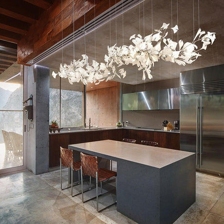 Ginkgo Leaf Chandelier  Brass and White Floral Design - Product detail 27