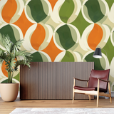 Geometric Mural Wallpaper | Retro Orange and Green Pattern