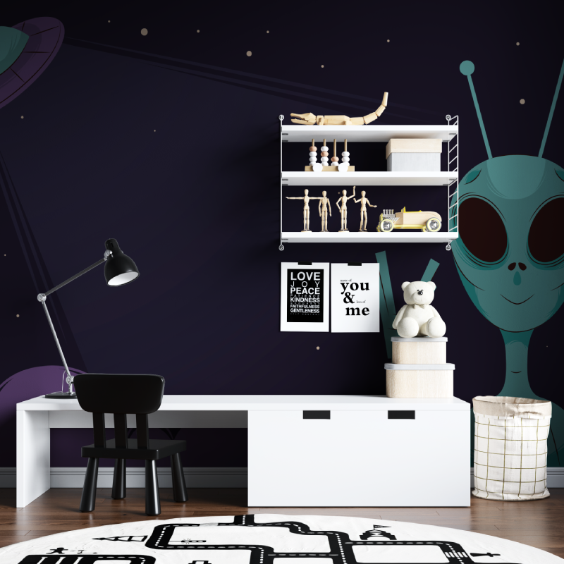 Space Mural Wallpaper | Friendly Alien and UFO Design