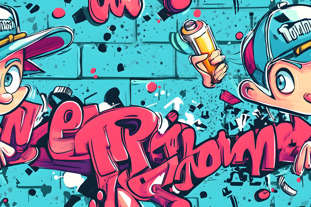 Street Art Mural Wallpaper | Urban Graffiti with Vintage Cars