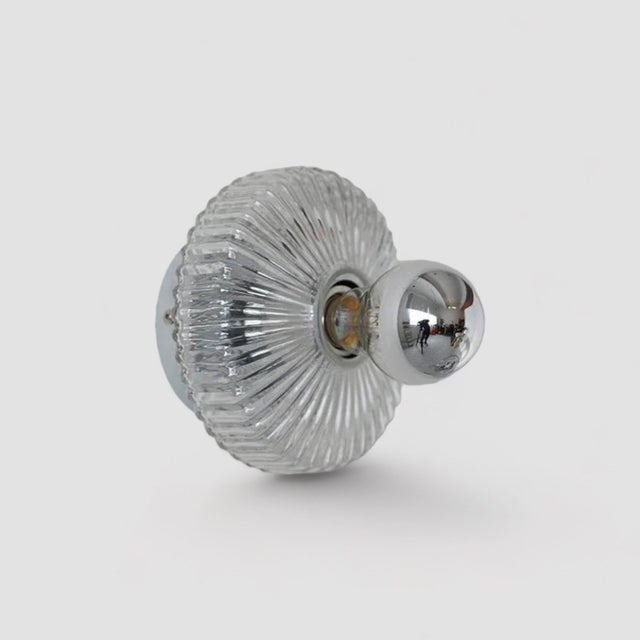 Vintage Glass Wall Lamp  Ribbed Dome Shade With Chrome Accent - Product showcase