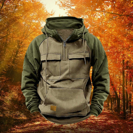 Color Block Outdoor Hoodie  Quarter Zip Cotton Blend Design - Product detail 5