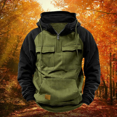 Color Block Outdoor Hoodie  Quarter Zip Cotton Blend Design - Product example