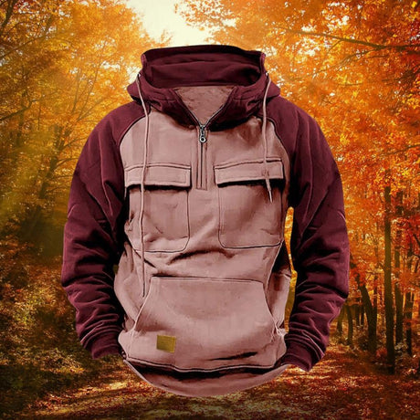Color Block Outdoor Hoodie  Quarter Zip Cotton Blend Design - Product detail 7
