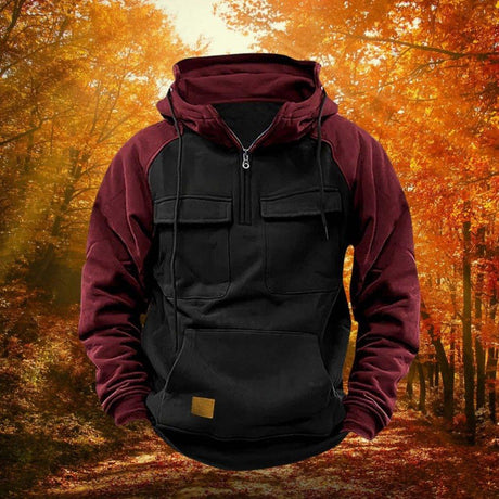 Color Block Outdoor Hoodie  Quarter Zip Cotton Blend Design - Product detail 6