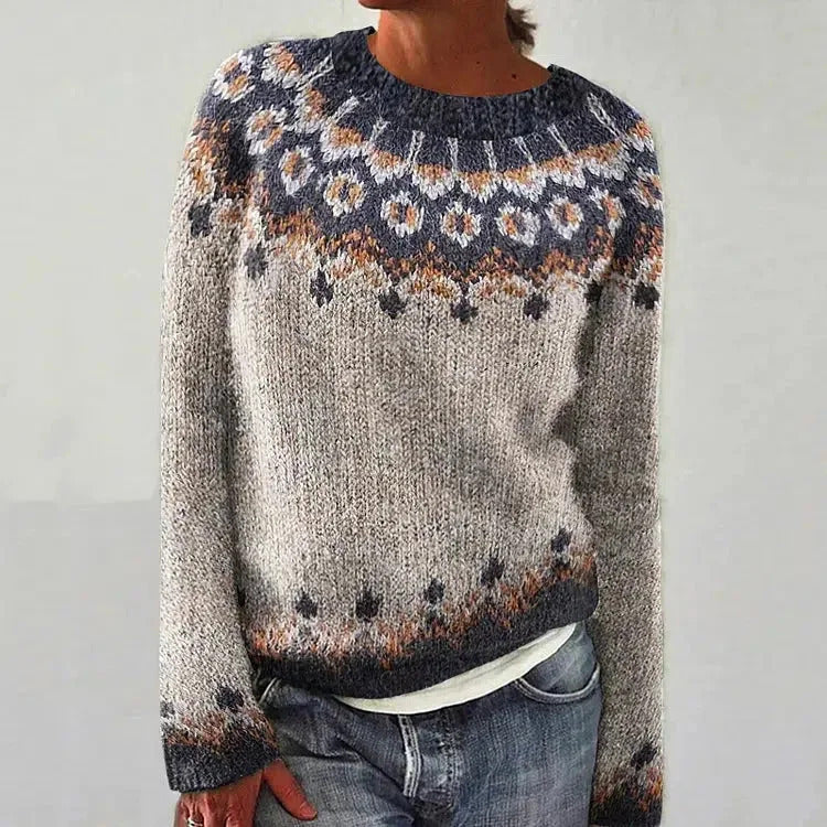Nordic Fair Isle Sweater  Traditional Floral Pattern - Detailed view