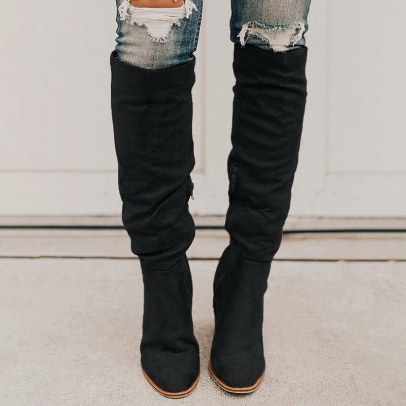 Suede Knee High Boots  Cognac Brown Slouchy Design - Product detail 7