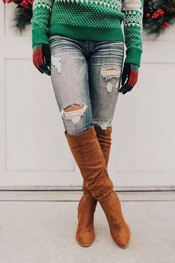 Suede Knee High Boots  Cognac Brown Slouchy Design - Product detail 4