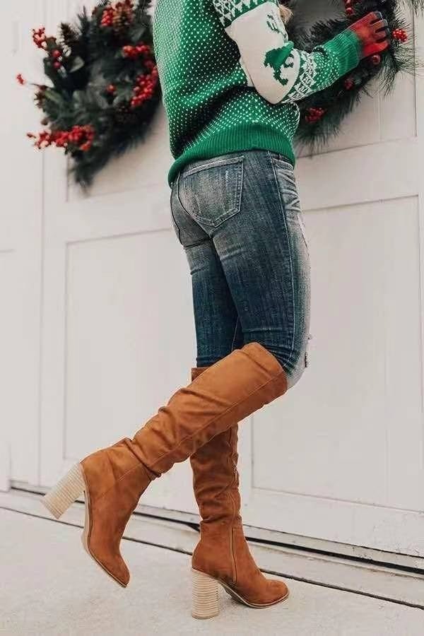 Suede Knee High Boots  Cognac Brown Slouchy Design - Product detail 5