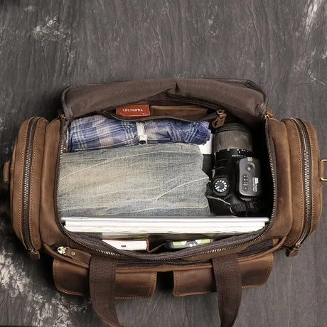 Vintage Leather Duffle Bag  Premium Brown Weekend Travel Bag - Product detail 5