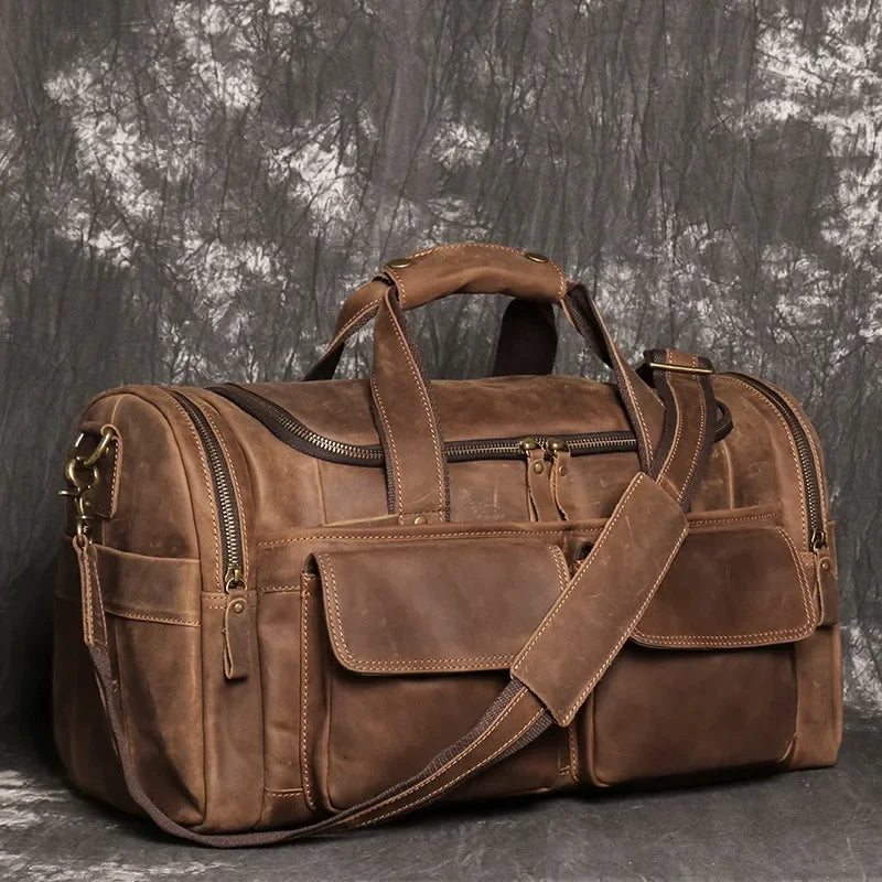Vintage Leather Duffle Bag  Premium Brown Weekend Travel Bag - Product example