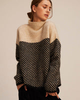 Wool Blend Turtleneck Sweater  Chevron Pattern Design - Detailed view