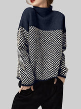 Wool Blend Turtleneck Sweater  Chevron Pattern Design - Product detail 12