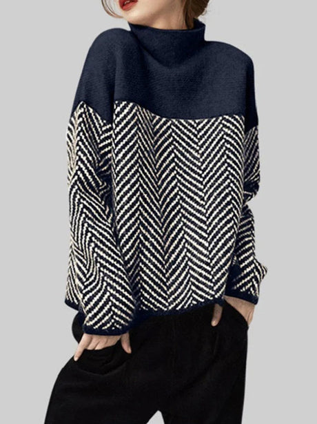 Wool Blend Turtleneck Sweater  Chevron Pattern Design - Product detail 12