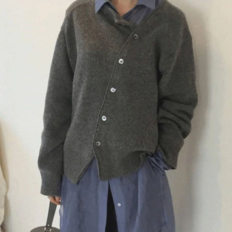 Cashmere Knit Cardigan  Asymmetric Button Design - Product detail 7