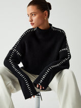 Designer Turtleneck Sweater  Oversized Knit With Contrast Stitching - Product detail 5