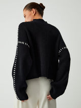 Designer Turtleneck Sweater  Oversized Knit With Contrast Stitching - Product detail 6
