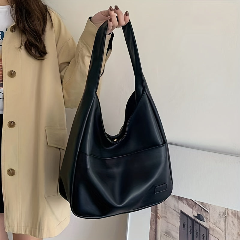 Premium Leather Hobo Bag  Classic Black Minimalist Design - Product example