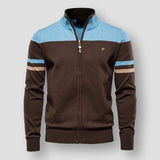 Retro Sports Zip-Up Sweater  Cotton Blend Color Block Design - Product detail 5
