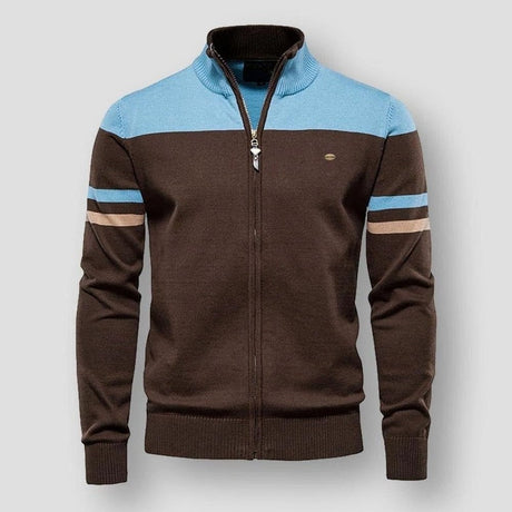 Retro Sports Zip-Up Sweater  Cotton Blend Color Block Design - Product detail 5
