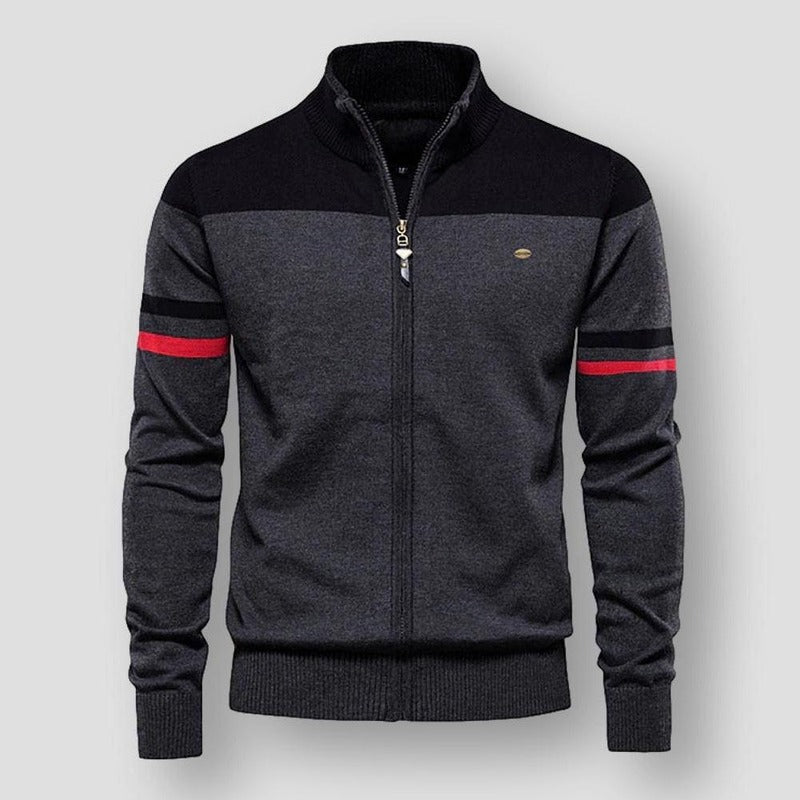 Retro Sports Zip-Up Sweater  Cotton Blend Color Block Design - Product example