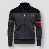 Retro Sports Zip-Up Sweater  Cotton Blend Color Block Design - Product example