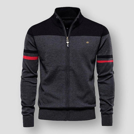 Retro Sports Zip-Up Sweater  Cotton Blend Color Block Design - Product example
