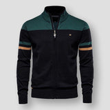 Retro Sports Zip-Up Sweater  Cotton Blend Color Block Design - Product detail 4