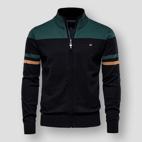 Retro Sports Zip-Up Sweater  Cotton Blend Color Block Design - Product detail 4
