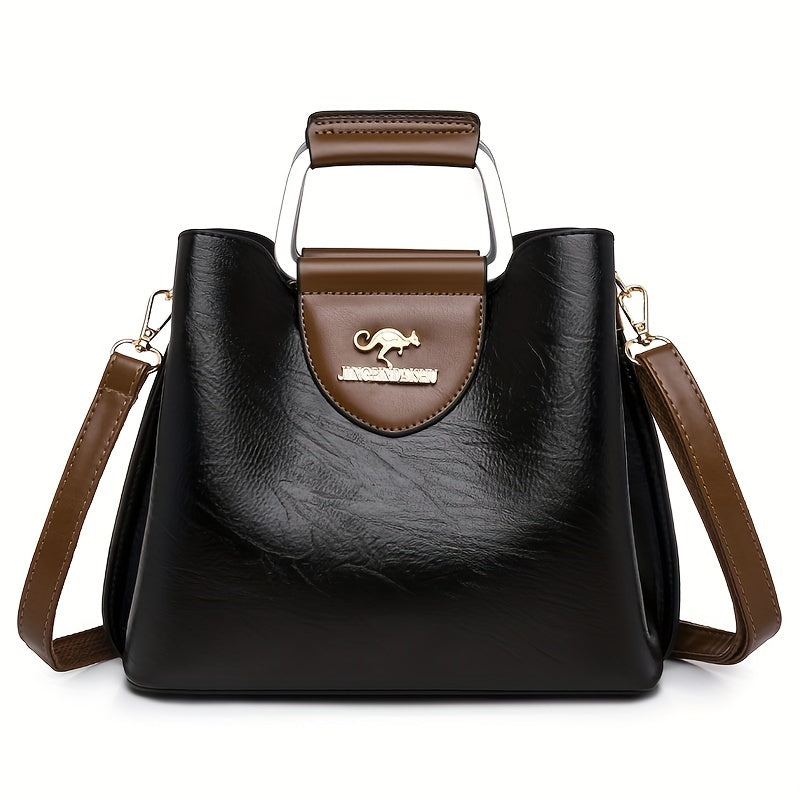 Designer Leather Handbag  Two-Tone Black Brown Classic - Product detail 6
