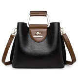 Designer Leather Handbag  Two-Tone Black Brown Classic - Product detail 6