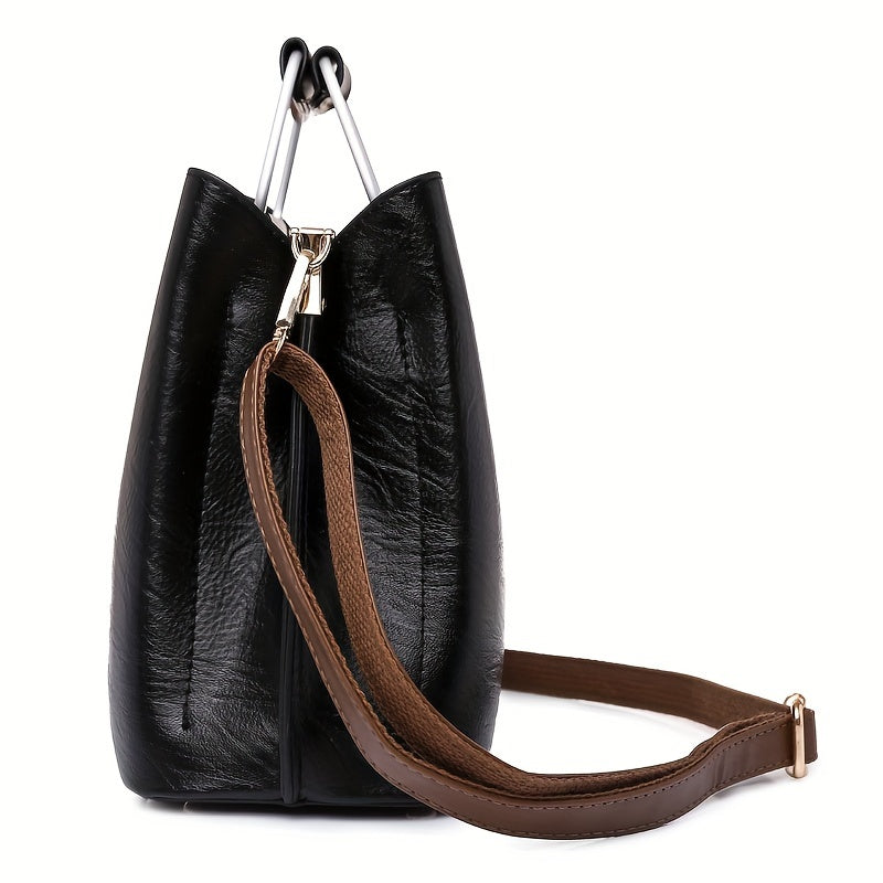 Designer Leather Handbag  Two-Tone Black Brown Classic - Product example