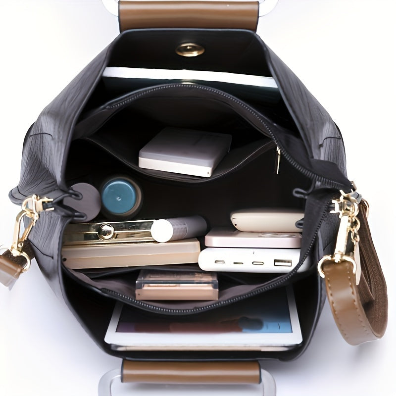 Designer Leather Handbag  Two-Tone Black Brown Classic - Product detail 4