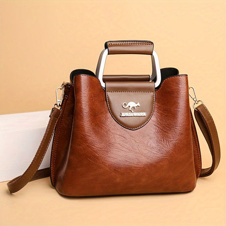 Designer Leather Handbag  Two-Tone Black Brown Classic - Product detail 5