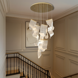 Modern Sculptural Chandelier  Cascading Acrylic Panels with Gold Accents - Detailed view
