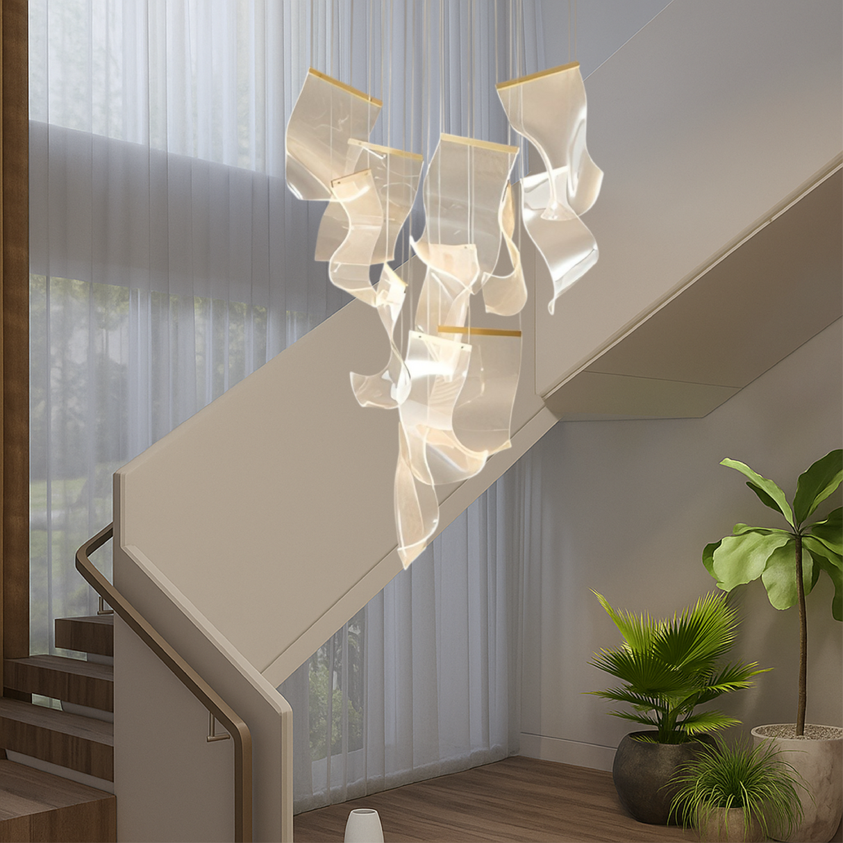Modern Sculptural Chandelier  Cascading Acrylic Panels with Gold Accents - Product detail 5