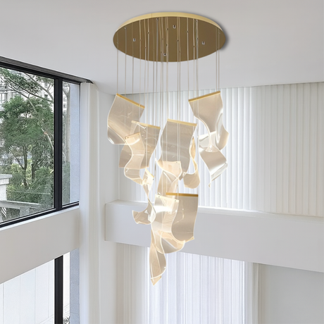 Modern Sculptural Chandelier  Cascading Acrylic Panels with Gold Accents - Product detail 6