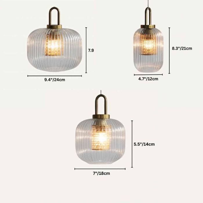 Modern Glass Pendant Light  Ribbed Design With Brass Accent - Product detail 8