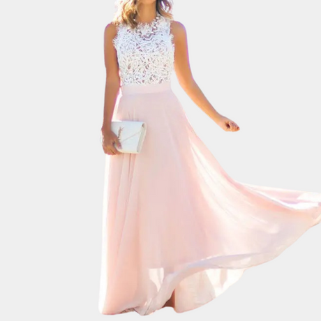 Lace Maxi Dress  Rosé Floral Bodice With Flowing Skirt - Product showcase