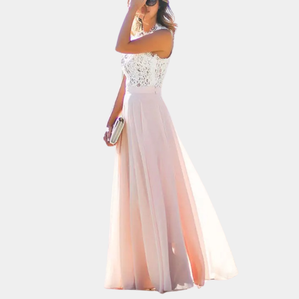 Lace Maxi Dress  Rosé Floral Bodice With Flowing Skirt - Product example