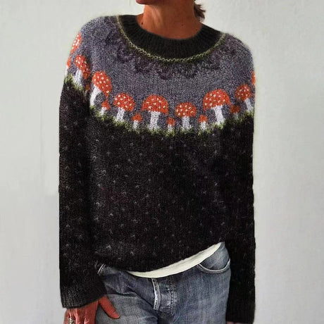 Nordic Mushroom Sweater  Wool Blend Fair Isle Pattern - Product example