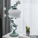Floral Table Lamp  Curved Green Metal Design With Glass Shade - Product detail 10