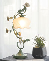 Floral Table Lamp  Curved Green Metal Design With Glass Shade - Product detail 11