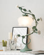 Floral Table Lamp  Curved Green Metal Design With Glass Shade - Detailed view