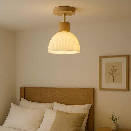 Scandinavian Ceiling Light  Wood Glass Dome Design - Product showcase