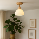 Scandinavian Ceiling Light  Wood Glass Dome Design - Detailed view