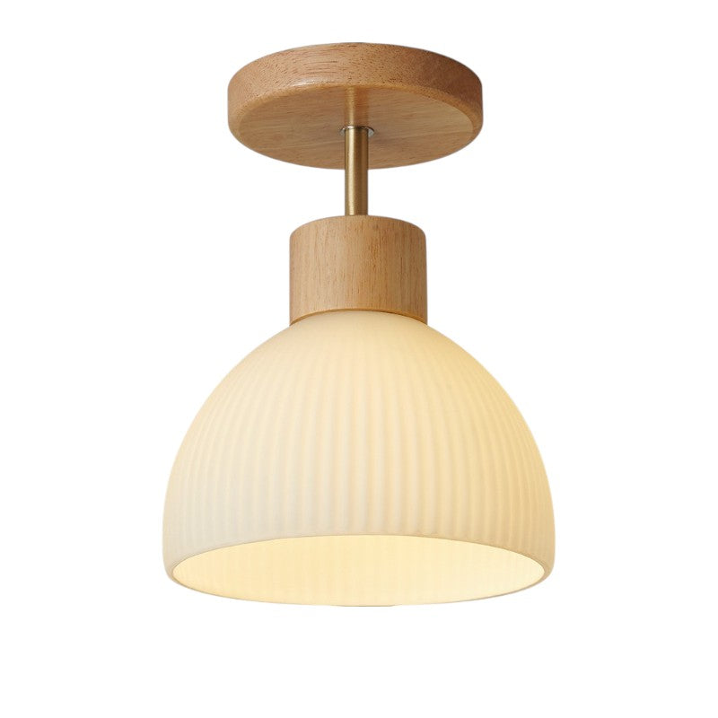 Scandinavian Ceiling Light  Wood Glass Dome Design - Product detail 5